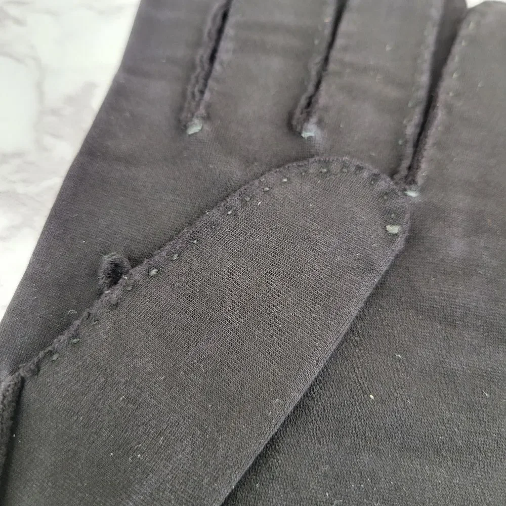1950s Hand Made Hand Stitched Elegant Black Gloves with Subtle Dot Pattern